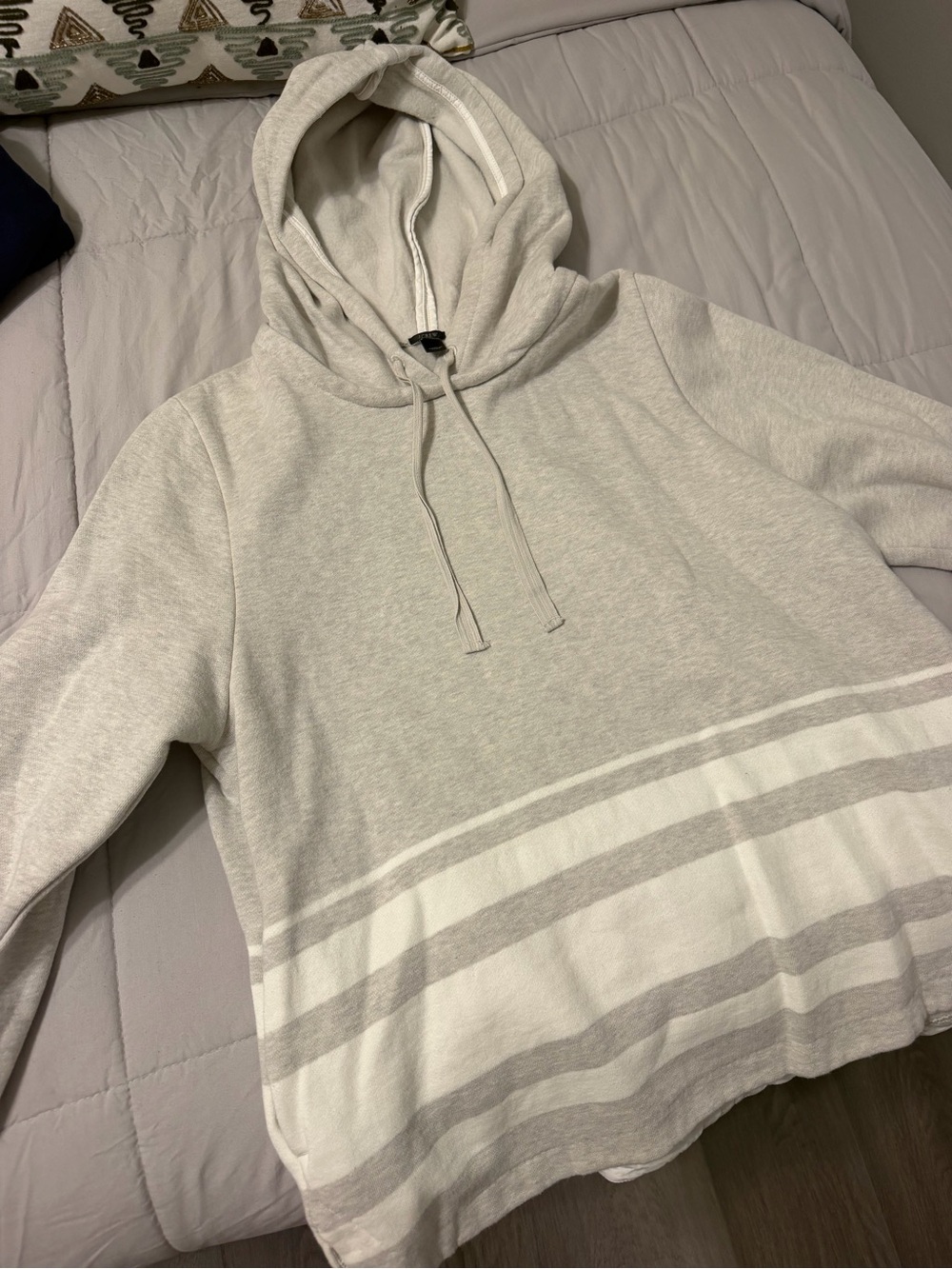 J. Crew Light Gray and White Striped Hoodie Sweater